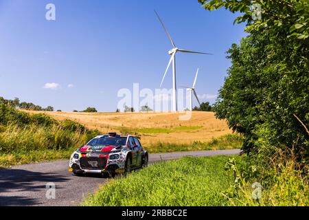 Rodez, Francia. 8 luglio 2023. 15 CONSTANTY Kevin, DESCHARNE Mathieu, Citroën C3 Rally2, azione durante il Rallye Aveyron Rouergue Occitanie 2023, 5° round del Championnat de France des Rallyes 2023, dal 17 al 18 giugno a Rodez, Francia - foto Bastien Roux/DPPI Credit: DPPI Media/Alamy Live News Foto Stock