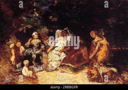 Elegant Women and Cupids di Adolphe Joseph Thomas Monticelli Foto Stock