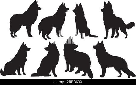 Alaskan Malamute silhouette Collection - cane vettoriale nero contro il bianco Illustrazione Vettoriale