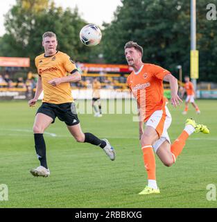 Southport, Merseyside, Inghilterra, 7 luglio 2023. Jake Beesley di Blackpool insegue il pallone durante il Southport Football Club V Blackpool Football Club a Haig Avenue, in un'amichevole pre-stagionale. (Immagine di credito: ©Cody Froggatt/Alamy Live News) Foto Stock