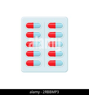illustrazione vettoriale pillole mediche in design piatto Illustrazione Vettoriale