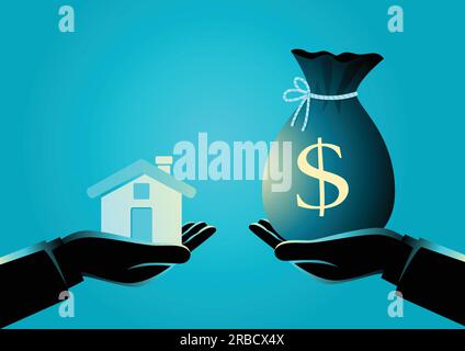 Illustrazione vettoriale dell'agente immobiliare che consegna una casa a. un acquirente Illustrazione Vettoriale
