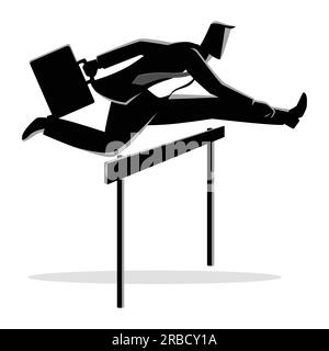 Silhouette vettore illustrazione di un uomo d'affari che corre con valigetta, business, ostacolo, energetico, concetto dinamico Illustrazione Vettoriale
