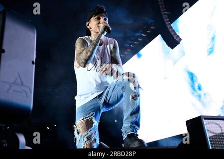 Roma, Italia. 8 luglio 2023. Tour ULTIMO - Stadi 2023 - la Favola continua. Allo Stadio Olimpico di Roma, l'8 luglio 2023. (Foto di Domenico Cippitelli/NurPhoto) crediti: NurPhoto SRL/Alamy Live News Foto Stock