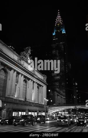 Chrysler Building e Grand Central Station di notte Foto Stock