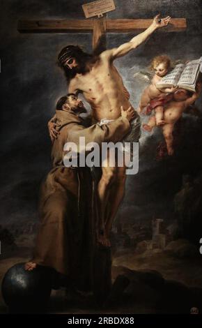 San Francesco d'Assisi abbraccia il Cristo crocifisso 1668 di Bartolomeo Esteban Murillo Foto Stock