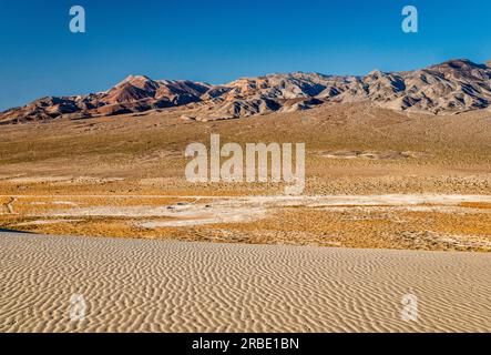 Eureka Dunes in Eureka Valley, campeggi, Saline Range in lontananza, tramonto, Death Valley National Park, California, USA Foto Stock