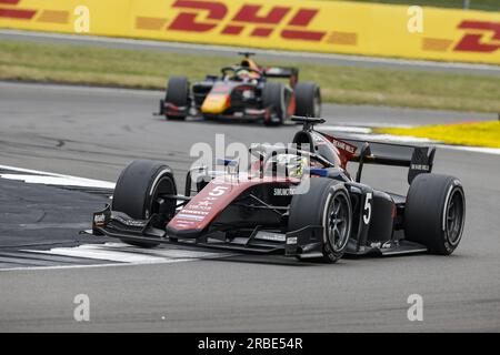 05 POURCHAIRE Theo (fra), ART Grand Prix, Dallara F2, azione durante l'ottava prova del Campionato FIA di Formula 2 2023 dal 7 al 9 luglio 2023 sul circuito di Silverstone, a Silverstone, Regno Unito Foto Stock