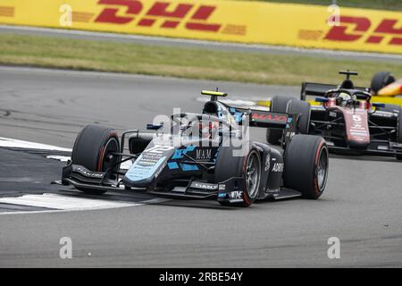12 LECLERC Arthur (mco), DAMS, Dallara F2, azione durante l'ottavo round del Campionato FIA di Formula 2 2023 dal 7 al 9 luglio 2023 sul circuito di Silverstone, a Silverstone, Regno Unito Foto Stock