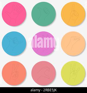 Set di gesti delle mani disegnati. Braccia umane in stile delineato. Segni di disegno a colori. Illustrazione vettoriale Illustrazione Vettoriale