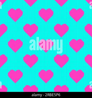 Motivo geometrico vettoriale senza cuciture con cuori - stile retrò anni '80-90 Stampa vivace ed elegante. Illustrazione Vettoriale