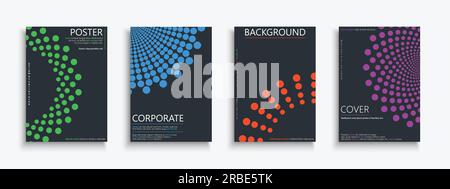 Set di copertine, modelli, sfondi, cartelloni, opuscoli a colori astratti, Striscioni, volantini, ecc. poster artistici punteggiati, cartoline, cataloghi. Illustrazione Vettoriale