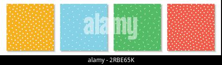 Set di semplici motivi colorati senza cuciture con forme geometriche. Sfondi luminosi e minimalisti. Stampe infinite per festeggiare Illustrazione Vettoriale