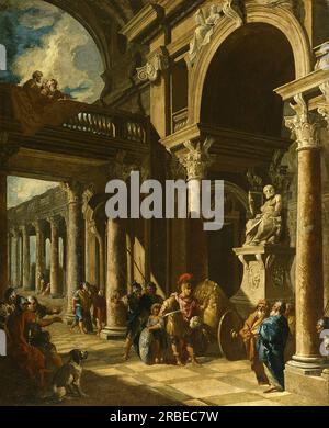 Alessandro Magno tagliare il nodo Gordiano 1719 di Giovanni Paolo panini Foto Stock