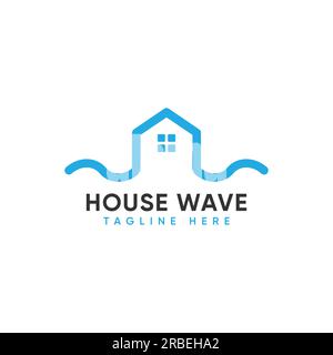 modello di design del logo wave della casa vettoriale eps10 isolato su sfondo bianco Illustrazione Vettoriale