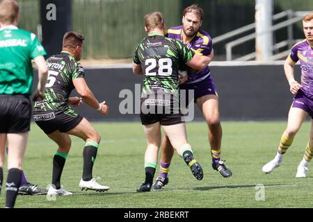 Newcastle, Regno Unito. 11 giugno 2023. Ted Chapelhow del Newcastle Thunder in azione durante il match per il BETFRED Championship tra Newcastle Thunder e Whitehaven RLFC a Kingston Park, Newcastle, domenica 9 luglio 2023. (Foto: Chris Lishman | mi News) crediti: MI News & Sport /Alamy Live News Foto Stock