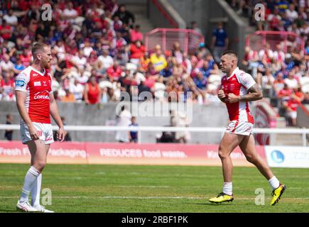 Hull, Regno Unito. 9 luglio 2023. Betfred Super League: Hull KR contro Hull FC. 10 minuti nel bidone per Shaun Kenny-Dowall, Hull KR. Credit Paul Whitehurst/Alamy Live News Foto Stock