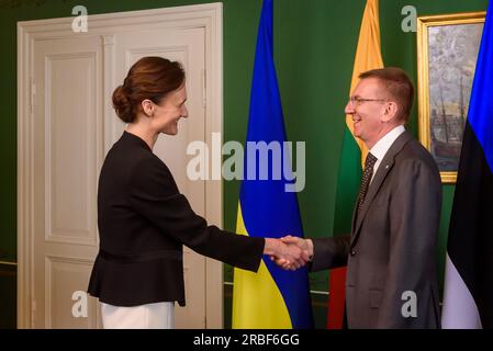 RIGA, Lettonia. 9 luglio 2023. Il Presidente della Lettonia incontra i deputati lituani, estoni, polacchi, tedeschi e ucraini. Riga, Lettonia. Crediti: Gints Ivuskans/Alamy Live News Foto Stock