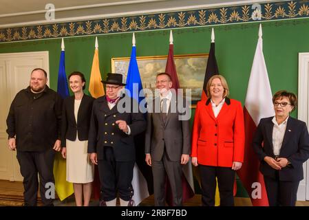 RIGA, Lettonia. 9 luglio 2023. Il Presidente della Lettonia incontra i deputati lituani, estoni, polacchi, tedeschi e ucraini. Riga, Lettonia. Crediti: Gints Ivuskans/Alamy Live News Foto Stock