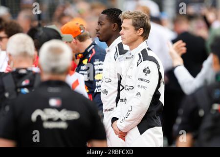 Silverstone, Gran Bretagna. 9 luglio 2023. Brad Pitt (USA), Gran Premio di Gran Bretagna sul circuito di Silverstone il 9 luglio 2023 a Silverstone, Gran Bretagna. (Foto di HIGH TWO) credito: dpa/Alamy Live News Foto Stock