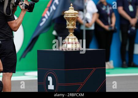 Silverstone, Gran Bretagna. 9 luglio 2023. Trofeo dei vincitori, Gran Premio di Gran Bretagna di F1 sul circuito di Silverstone il 9 luglio 2023 a Silverstone, Gran Bretagna. (Foto di HIGH TWO) credito: dpa/Alamy Live News Foto Stock