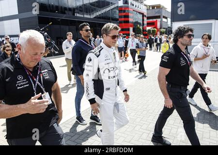 PITT Brad (USA), attore che interpreta Sonny Hayes, pilota del team immaginario Apex APXGP nel film di F1 di Apple Studios/Bruckheimer Films, ritratto durante il Gran Premio britannico di Formula 1 2023, decimo round del Campionato Mondiale di Formula 1 2023 dal 7 al 9 luglio, 2023 sul circuito di Silverstone, a Silverstone, Regno Unito Foto Stock