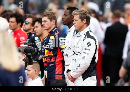 Silverstone, Gran Bretagna. 9 luglio 2023. Brad Pitt (USA), Gran Premio di Gran Bretagna sul circuito di Silverstone il 9 luglio 2023 a Silverstone, Gran Bretagna. (Foto di HIGH TWO) credito: dpa/Alamy Live News Foto Stock