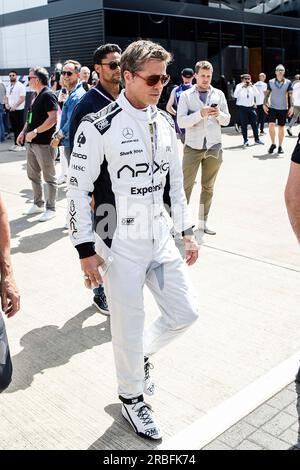 Silverstone, Gran Bretagna. 9 luglio 2023. Brad Pitt (USA), Gran Premio di Gran Bretagna sul circuito di Silverstone il 9 luglio 2023 a Silverstone, Gran Bretagna. (Foto di HIGH TWO) credito: dpa/Alamy Live News Foto Stock