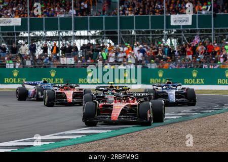 55 SAINZ Carlos (spa), Scuderia Ferrari SF-23, azione durante il Gran Premio britannico di Formula 1 2023 Aramco, decimo round del Campionato Mondiale di Formula 1 2023 dal 7 al 9 luglio 2023 sul circuito di Silverstone, a Silverstone, Regno Unito Foto Stock