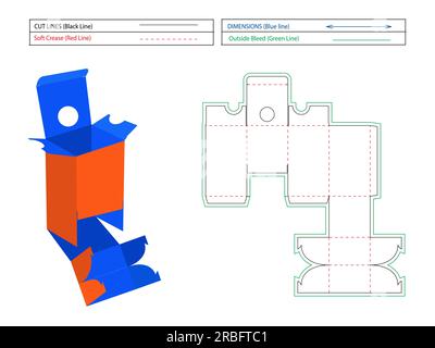 Modello dieline di imballaggio personalizzato per scatole di nuovo stile e scatola di rendering 3D, scatola per bottiglie Illustrazione Vettoriale