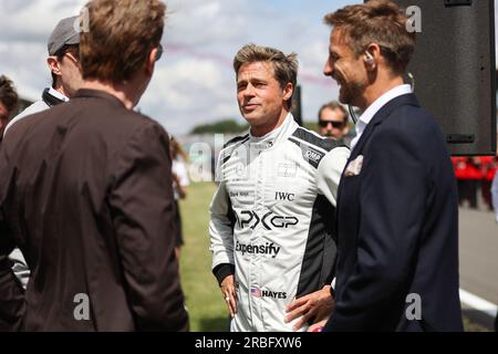 PITT Brad (USA), attore che interpreta Sonny Hayes, pilota del team immaginario Apex APXGP nel film di F1 di Apple Studios/Bruckheimer Films, ritratto durante il Gran Premio britannico di Formula 1 2023, decimo round del Campionato Mondiale di Formula 1 2023 dal 7 al 9 luglio, 2023 sul circuito di Silverstone, a Silverstone, Regno Unito Foto Stock