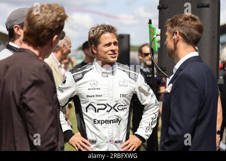 PITT Brad (USA), attore che interpreta Sonny Hayes, pilota del team immaginario Apex APXGP nel film di F1 di Apple Studios/Bruckheimer Films, ritratto durante il Gran Premio britannico di Formula 1 2023, decimo round del Campionato Mondiale di Formula 1 2023 dal 7 al 9 luglio, 2023 sul circuito di Silverstone, a Silverstone, Regno Unito Foto Stock