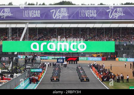 Griglia di partenza, griglia de partenza, durante il Gran Premio di Formula 1 Aramco 2023, decimo round del Campionato Mondiale di Formula 1 2023 dal 7 al 9 luglio 2023 sul circuito di Silverstone, a Silverstone, Regno Unito Foto Stock