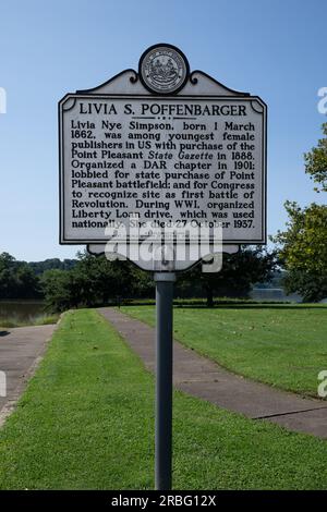 Point Pleasant, West Virginia - 10 settembre 2021: Storico marcatore per Livia S. Poffenbarger, organizzatore della Liberty Loan Drive durante la prima guerra mondiale Foto Stock