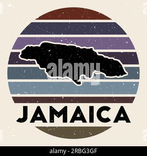 Logo Giamaica. Firma con la mappa del paese e strisce colorate, illustrazione vettoriale. Illustrazione Vettoriale