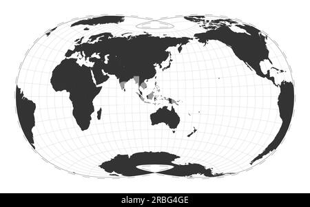 Mappa vettoriale del mondo. Proiezione ottimale Laskowski. Mappa geografica del mondo pianeggiante con linee di latitudine e longitudine. Centrato a 120 gradi di longitudine ovest. Illustrazione Vettoriale