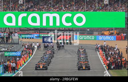 Inizio della gara durante la FORMULA 1 ARAMCO BRITISH GRAND PRIX 2023 sul circuito di Silverstone, nel Regno Unito, il 9 luglio 2023 Foto Stock