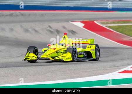 SIMON PAGENAUD (22) francese passa attraverso le curve durante le prove per il test primaverile IndyCar al Circuit of the Americas di Austin, Texas Foto Stock