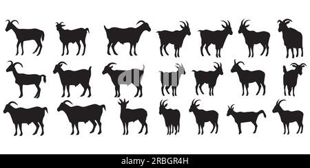 Una serie di illustrazioni vettoriali di silhouette Goat Illustrazione Vettoriale