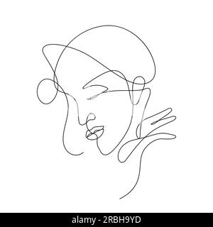 Elegant Abstract Line Art of a Woman Face, raffigurante il femminismo e il concetto di bellezza illustrazione di linee continue Illustrazione Vettoriale