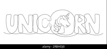 Unicorno una linea disegnata su sfondo bianco Illustrazione Vettoriale