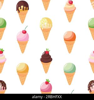 Modello senza fine con coni gelato diversi. Illustrazione Vettoriale