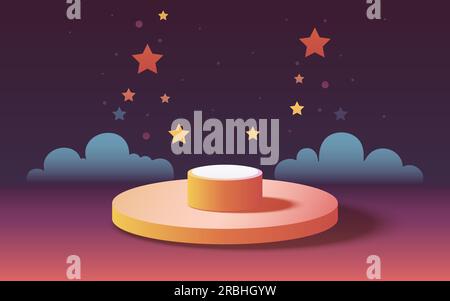 Scena mega vendita, banner per lo shopping sul podio, piedistallo notturno Stars. Vettore Illustrazione Vettoriale