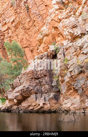 Un pozzo d'acqua semipermanente a Emily Gap (Yeperenye), parte della catena montuosa East MacDonnell (Tjoritja) vicino ad Alice Springs (Mparntwe) nell'Australia centrale Foto Stock