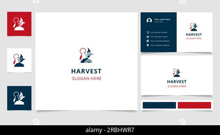 Logo Harvest con slogan modificabile. Libro di branding e modello di biglietto da visita. Illustrazione Vettoriale