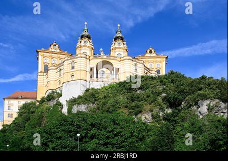 Melk, Wachau, bassa Austria, Austria. 4 luglio 2023. Vista dell'Abbazia di Melk Foto Stock