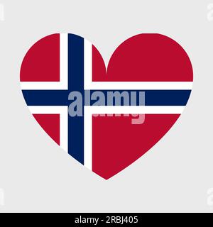 Icone dei vettori di bandiera norvegesi impostate a forma di cuore, stella, cerchio e mappa. Illustrazione Vettoriale