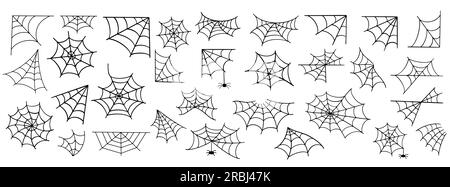 Spider Web Halloween Trap. Set di icone cobweb vettoriali Illustrazione Vettoriale