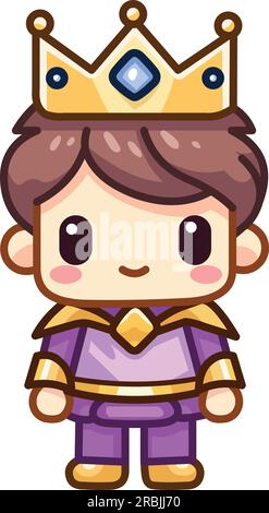 Simpatica icona dei cartoni animati di un principe sorridente che indossa una corona Illustrazione Vettoriale