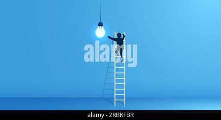 L'uomo sale le scale verso la lampadina. Idea, obiettivo e concetto di innovazione. Illustrazione vettoriale Illustrazione Vettoriale